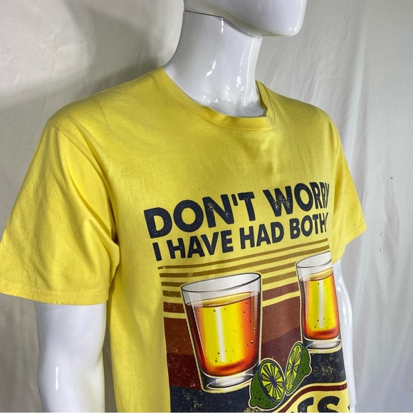 Men’s Don’t Worry I Have Had Both My Shots Yellow Tee - Picture 3 of 7